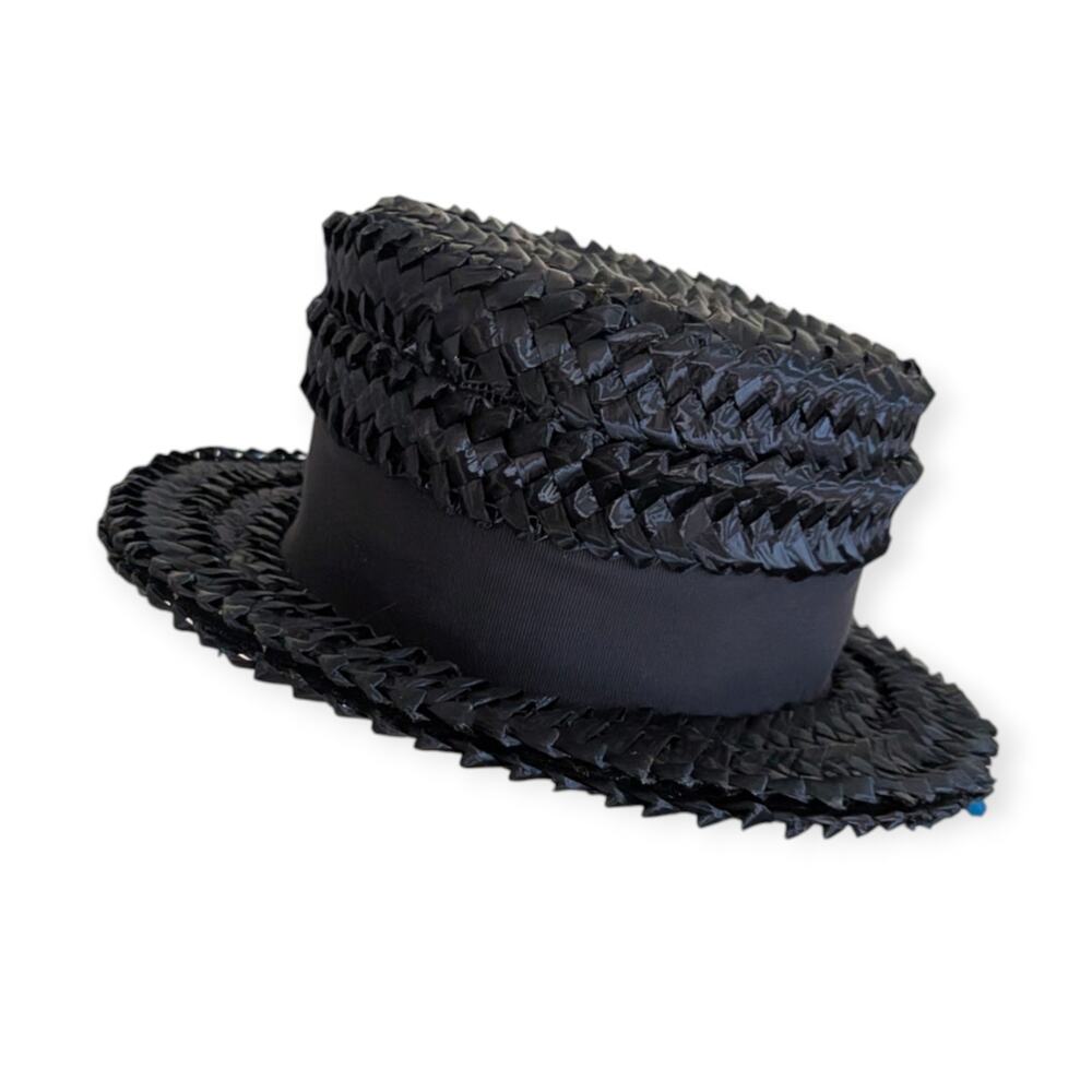 Vintage Union-Made Boater Hat Black Grosgrain Ribbon Sz 6 Woven - Picture 4 of 7
